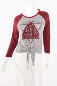 Women's Knot Front Long Sleeve Top T Shirt Casual Basic T Shirt Top XS S M L XL - Picture 1 of 3