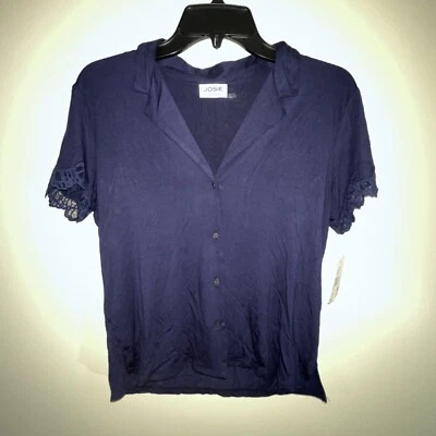 Jersey tejido Josie con ribete de encaje nuevo con etiquetas, azul marino, manga corta pequeña Foto 1 de 4
