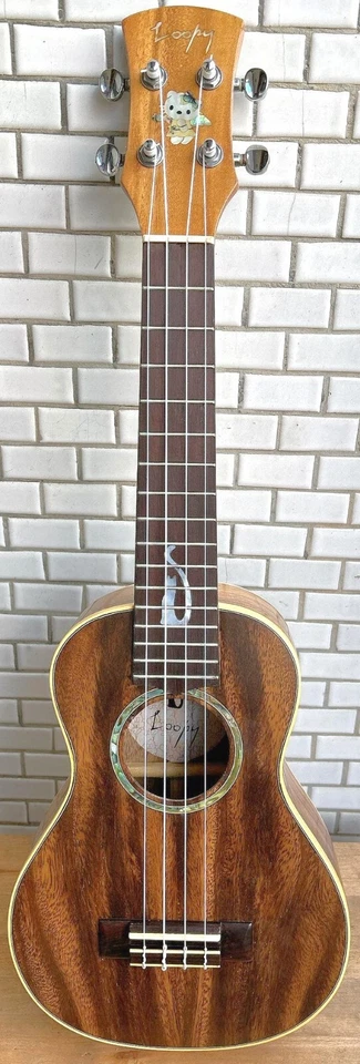 Loopy Solid Acacia Koa wood Concert Ukulele, sitting cat inlay UKC249 - Image 1 of 4