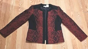 Kasper Blazer Women's Black Red Snake Print Pattern Long Sleeve Open Jacket Sz 8 - Picture 1 of 7