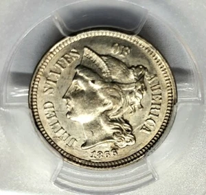 CHOICE 1866 THREE CENT NICKEL 3CN PCGS MS63 HIGH GRADE BEAUTY !!! - Picture 1 of 4