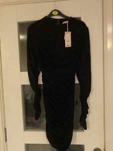Black Mini Dress With Ruffles And Open Back - Picture 1 of 6