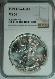1991 American Silver Eagle / NGC MS69 / No Spots Premium Quality - Picture 1 of 3