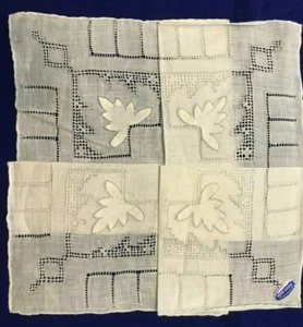 Vintage Antique Linen Handkerchief-11" Raised Fig Leaf  -NEW (old) (C21C44) - Picture 1 of 5