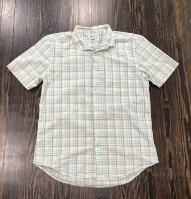 Camisa Steven Alan Manga Corta Abotonada Hombre Mediana Cuadros Blanca Verde Gris  Foto 1 de 4