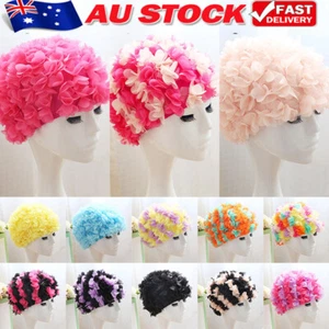 Women 3D Flowers Beach Swimming Cap Elastic Breathable Diving Shower Caps AUS - Picture 1 of 32