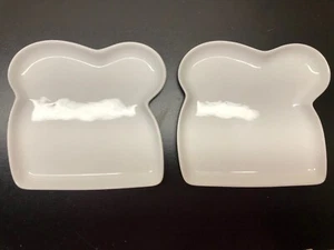 2 Crate & Barrel Bread Shaped Plates White Porcelain Toast Sandwich Plates 7 X 7 - Picture 1 of 4