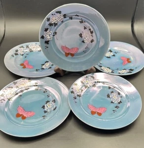 5- Nippon Handpainted Lusterware 7 3/4 In Plates Butterflies And Flowers Signed - Picture 1 of 7