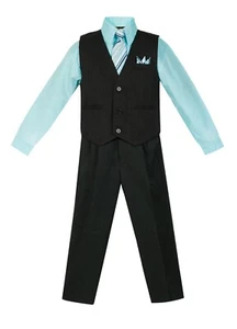 Formal Wedding Boy's PINSTRIPED Vest, Pant Set 5-Piece with Tie, Hanky, Shirt - Picture 1 of 12
