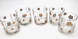 Juego De 5 Vasos De Colección George Briard MCM Lowball Raro Patrón Margarita Dorada Firmado - Imagen 1 de 8