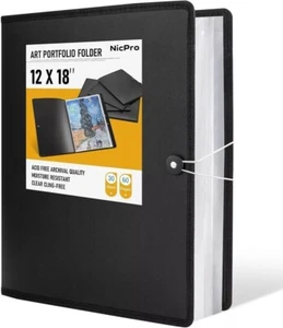 12x18" Art Portfolio Folder, 30 Pockets Display 60 Pages Artist with Clear Plast - Picture 1 of 7