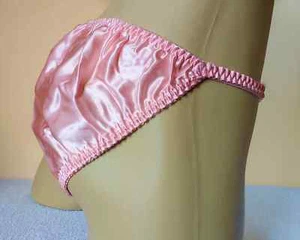 Bragas Tanga Rosa Rubor 100% Seda Brillante Satén y Volantes Encaje Reino Unido S 8 31-33" Caderas - Imagen 1 de 11