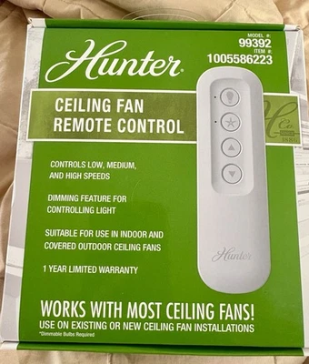 Hunter 99392 Universal 3 Speed Ceiling Fan Handheld Remote Control in White - Image 1 of 3