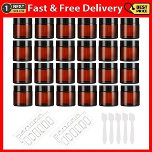 24 Pack 2oz Amber Glass Jars with Black Lids, Round Empty Containers for Scrubs - Picture 1 of 6