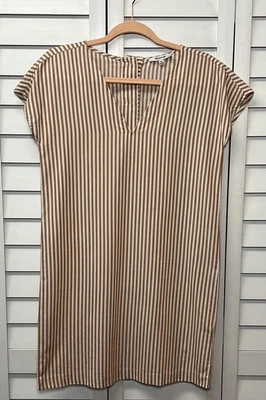 Madewell Striped Button Back Easy V-Neck Dress Size XXS Striped Earthen Clay - Image 1 of 4