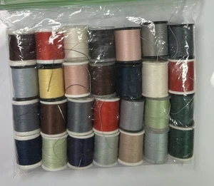 28 partial spools thread 1 x 3/4 inch red yellow pink tan blue variety VTG - Picture 1 of 5
