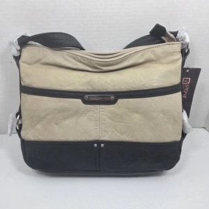 Stone Mountain LaVerne Genuine Leather Hobo Shoulder Bag Chino/Black NWT - Picture 1 of 12