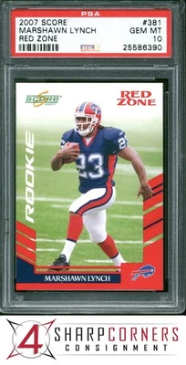 2007 SCORE RED ZONE #381 MARSHAWN LYNCH RC #/120 POP 1 PSA 10 - Image 1 of 4