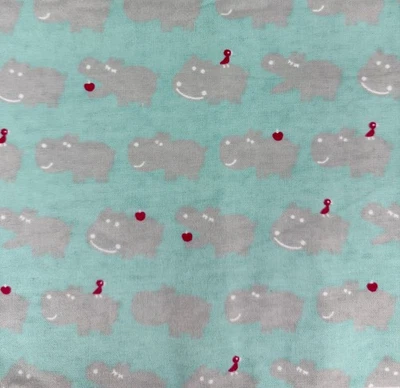 SNUGGLE FLANNEL Sewing Fabric .625 yd (22") x 42" HIPPOS LIGHT AQUA - Image 1 of 3