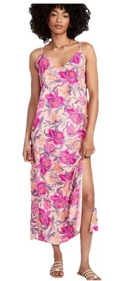 Old Navy Pink Purple Floral Tie Back Maxi Slip Dress V Neck Women’s Sz Large NWT - Image 1 of 4