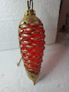 Adorno de Navidad vintage 6,5" años 80 vidrio soplado piña roja brillo dorado - Imagen 1 de 7