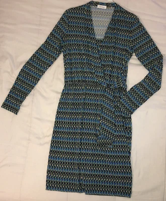 Calvin Klein Faux Wrap Dress Multicolor Long Sleeve Stretch Knit Size 4 - Image 1 of 3