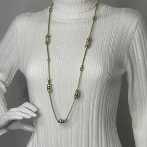 Chico's beaded necklace costume signed jewelry gold tone rhinestone beads trendy - Picture 1 of 13