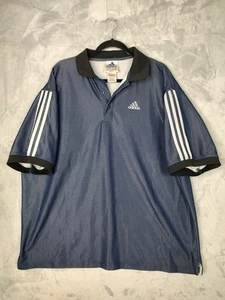 Vintage Adidas Mens T-Shirt Quarter Button Up w/ Logo & Collar Size XXL Black - Picture 1 of 8