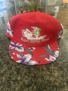 Vtg 80s Trucker Hat Snapback Rope Front Red Flower Print One - Picture 1 of 8