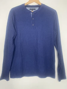 Banana Republic Men's Medium Top Henley Ribbed Knit Blue Thermal Long Sleeve - Picture 1 of 20