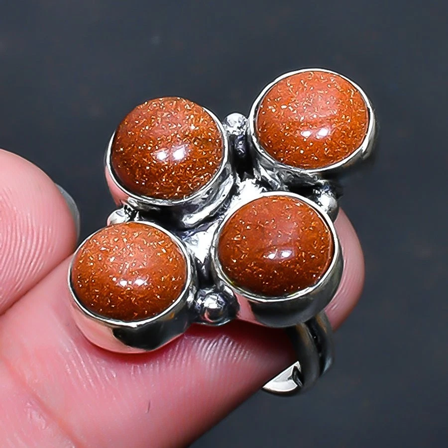 Red Sunstone Gemstone Handmade Jewelry Ring US Size 8 - Image 1 of 1