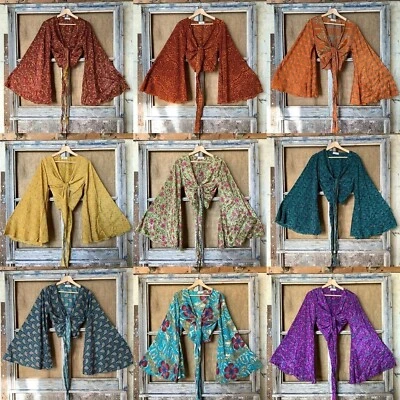 Lote de 5 piezas de ropa retro vintage india de seda sari manga campana años 60 Foto 1 de 4