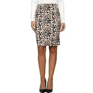 Doublju Women's Mid Knee Length Khaki Black Leopard  H Line Pencil Skirt Sz S - Picture 1 of 4