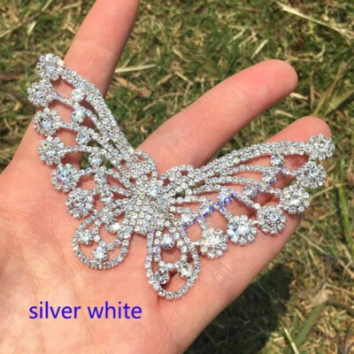 1X Rhinestone Applique Sew On Wedding Bridal Trim Crystal Diamante Butterfly Art - Image 1 of 4