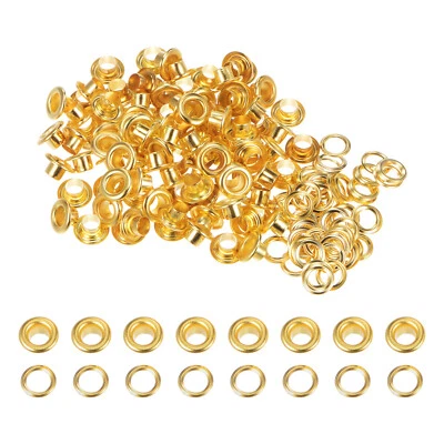 100 Set Round Grommets 5mm Hole Metal Eyelets with Washers, Gold Tone - Изображение 1 из 4