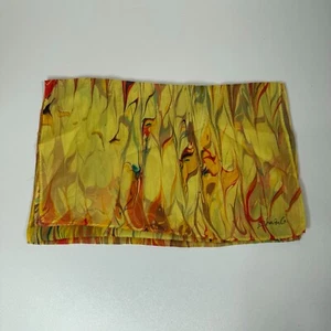 Sciarpa tinta a mano 100% seta giallo motivo marmorizzato arte leggera - Foto 1 di 2