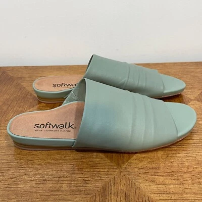 Softwalk Slide 凉鞋女式 10 窄鼠尾草皮革 Camano 舒适露趾鞋 — 第 1/4 张图片