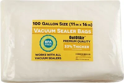 100 Vacuum Sealer Bags: Gallon Size (11" x 16") for Foodsaver by OutOfAir