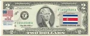 $2 DOLLARS 1995 STAMP CANCEL FLAG OF UN FROM COSTA RICA VALUE $125 - Picture 1 of 2