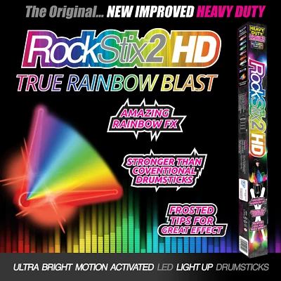 RAINBOW BLAST ROCKSTIX MOTION ACTIVATED LED LIGHT UP DRUMSTICKS DRUM STICKS