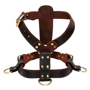 Real Leather Dog Harness for Large Breeds Doberman Rottweiler Pitbull Heavy Duty
