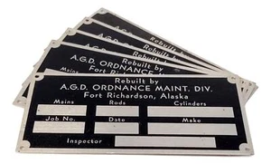 Placa de etiqueta de reconstrucción de identificación de vehículo militar - Fort Richardson, Alaska A.G.D. Artillería - Imagen 1 de 3