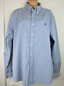 RALPH LAUREN MENS SHIRT XL CLASSIC FIT BLUE BLACK STRIPE ALL COTTON BUTTON DOWN - Picture 1 of 7
