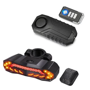 Alarma de bicicleta inalámbrica con luz trasera LED antirrobo vibración USB recargable - Imagen 1 de 12