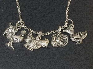 Farm Birds Duck Chicken Rooster Turkey Charm Tibetan Silver 18" Necklace - Picture 1 of 4