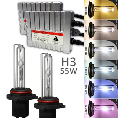 H3 HID Kit 55W Premium Slim Ballast High Bright Fog Light Bulbs 3K 4K 6K 8K 10K - Image 1 of 4