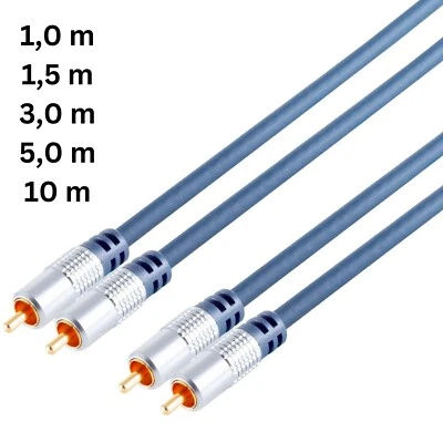 High End Stereo Audio Chinch Kabel RCA Cinchkabel vergoldet in 1m 1,5m 3m 5m 10m - Bild 1 von 4