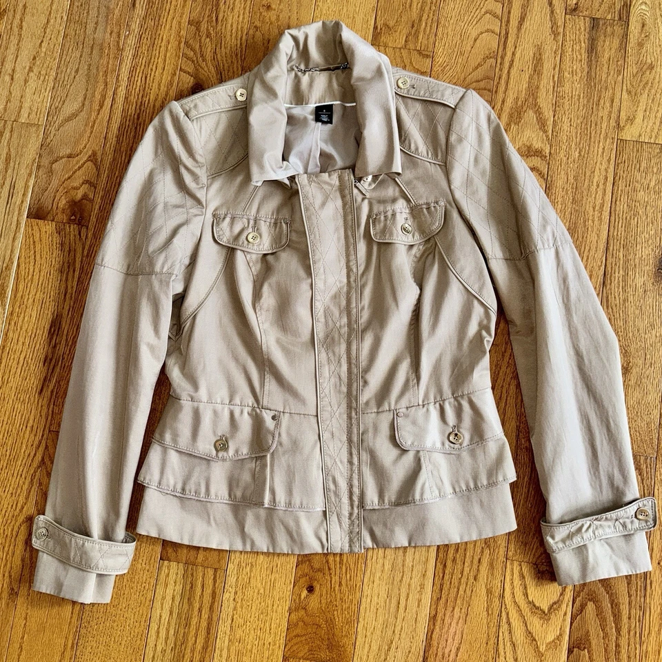 Chaqueta para mujer WHBM White House Black Market beige desnudo cremallera peplum talla 8 Foto 1 de 4