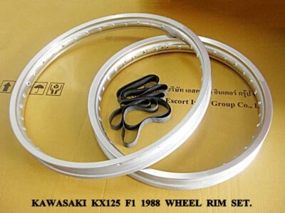 Fit KAWASAKI KX125 F1 1988 F&R ALLOY WHEEL RIM SET SILVER+RUBBER [mi3137] Foto 1 de 4
