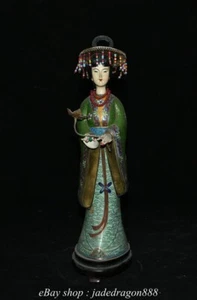 12.8" Chinese Copper Cloisonne Enamel Stand Take Lotus Woman Goddess Sculpture - Picture 1 of 12